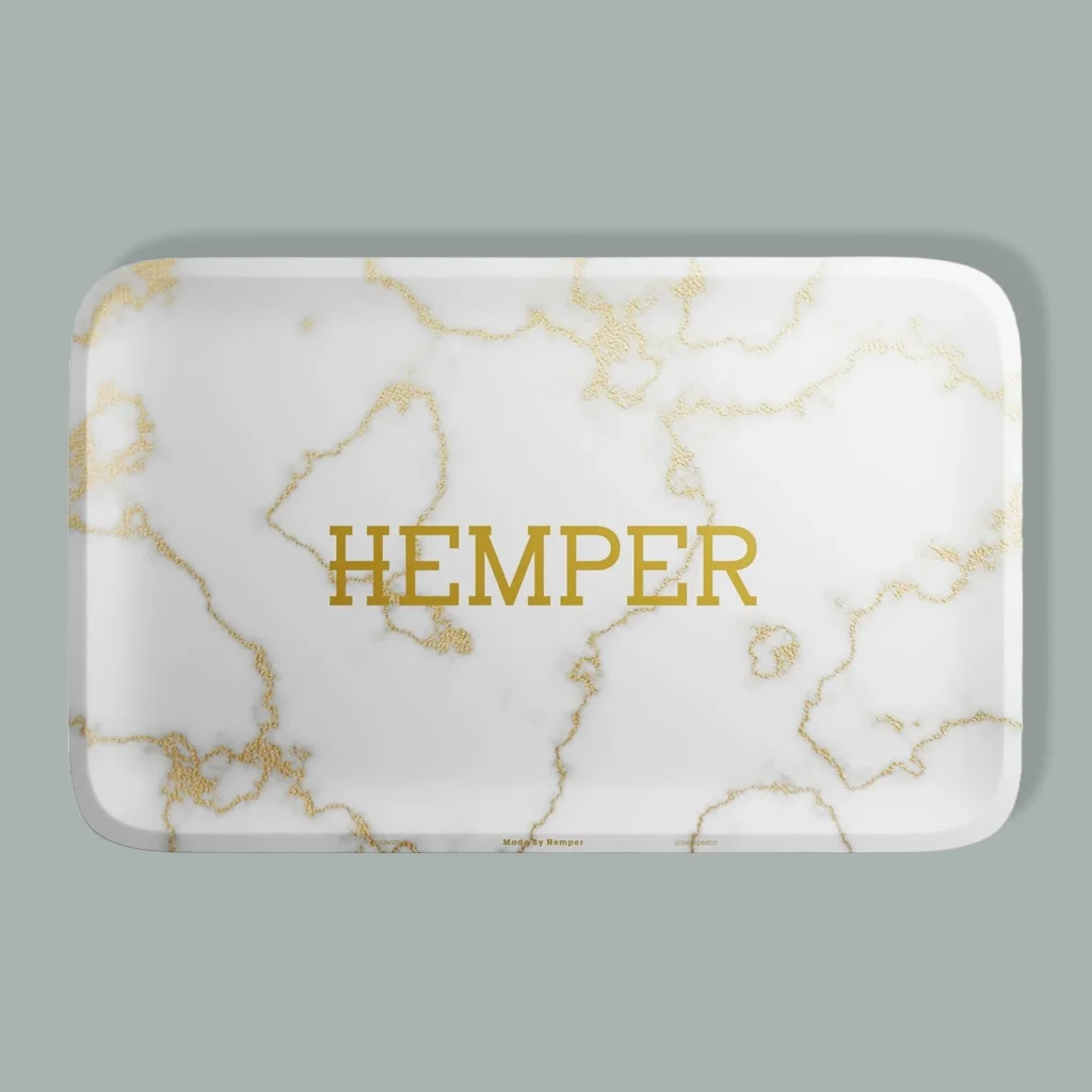  Hemper Marble White Gold Medium Rolling Tray
